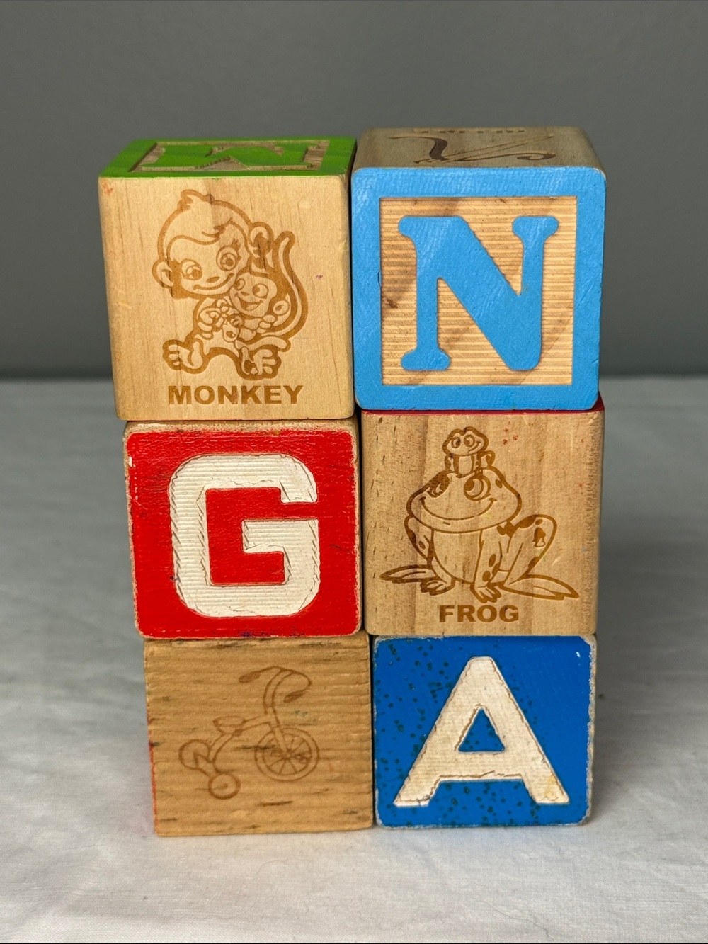 Vintage Wooden Alphabet Picture Blocks Lot of 6 ABC Numbers Animals 1.75" [B] - Picture 3 of 3